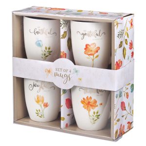 Mug Set Stoneware 4 Pc Grateful Floral