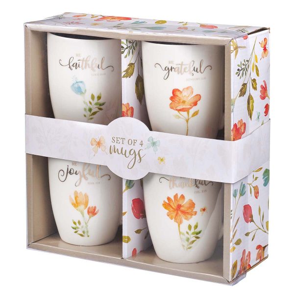 Mug Set Stoneware 4 Pc Grateful Floral