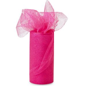 Fucshia Pink With Fucshia Pink Glitter Tulle Ribbon 6x25 Yards
