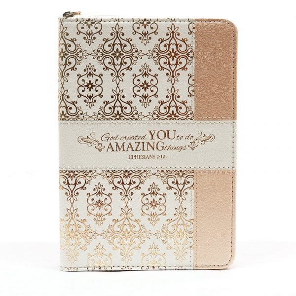 Divine Details  Zippered Journal Cream And Gold Amazing You 