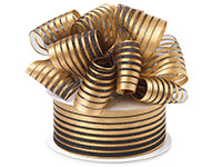 Gold Metallic Stripes On Black Sheer Ribbon 25 Yards