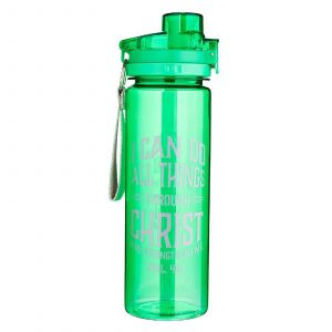 All Things Through Christ Green Plastic Water Bottle