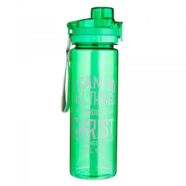 All Things Through Christ Green Plastic Water Bottle