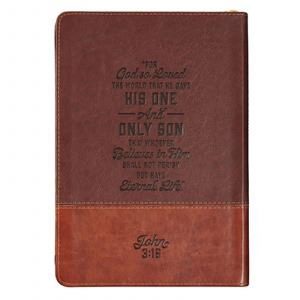 Journal For God So Loved Classic Zip Brown Cross - John 3:16