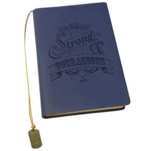 Faux Leather Journal   Navy Be Strong & Courageous, Dog Tag Charm 