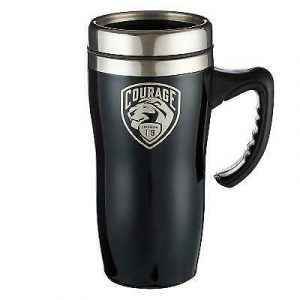 Mug Ssteel Travel Courage Lion Badge Black - Josh 1:9