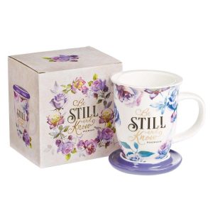 Mug Lidded Purple Be Still - Psa 46:10