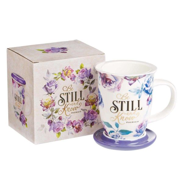 Mug Lidded Purple Be Still - Psa 46:10