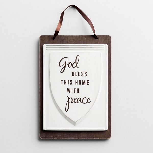 God Bless This Home With Peace - Wood & Tin Hanging Plaque