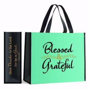 Tote Bag - Giant Tote: Blue & Black: Blessed &grateful 24432