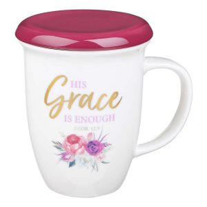 Mug Lidded Burgandy His Grace Is Enough - 2 Cor 12:9