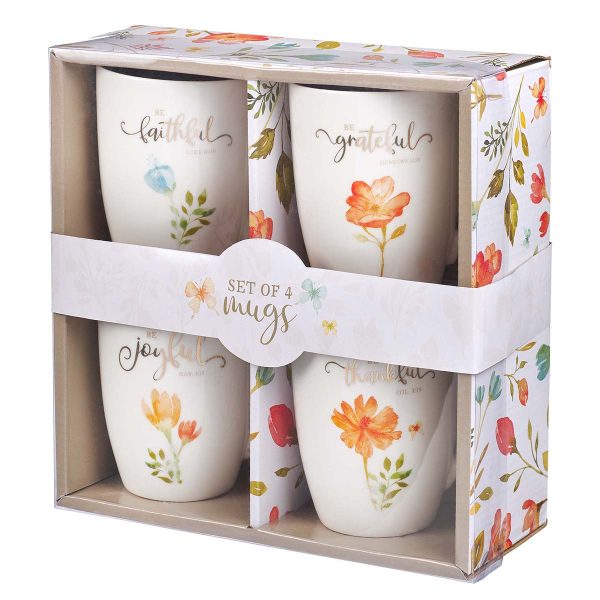 Mug Set Stoneware 4 pc Grateful Floral